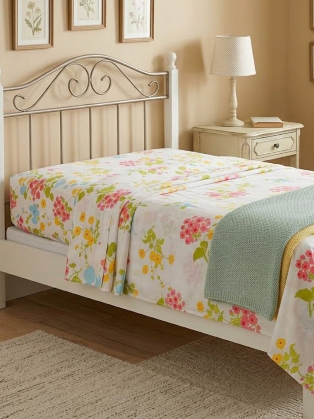 Vintage Wamsutta Superlin Twin Sheet Set 70s Floral Fitted + Flat Cottagecore